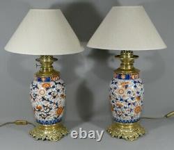 Pair Of Lamps Napoleon III In Procelaine Imari And Bronze Doré, Epoch XIX