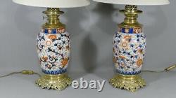 Pair Of Lamps Napoleon III In Procelaine Imari And Bronze Doré, Epoch XIX