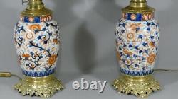 Pair Of Lamps Napoleon III In Procelaine Imari And Bronze Doré, Epoch XIX