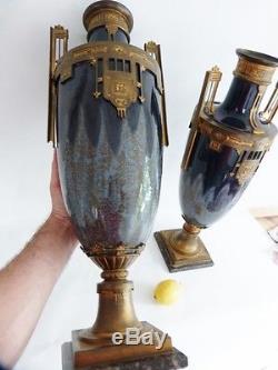 Pair Of Large Cassolettes In Ceramic And Gilt Bronze, Late Nineteenth Time
