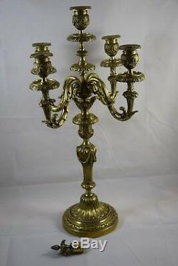 Pair Of Large Gilt Bronze Candelabra, 5 Fires, Late Nineteenth Time