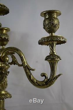 Pair Of Large Gilt Bronze Candelabra, 5 Fires, Late Nineteenth Time