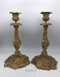 Pair Of Louis XV Style Bronze Rocaille Doré, Epoch XIX