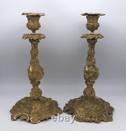 Pair Of Louis XV Style Bronze Rocaille Doré, Epoch XIX