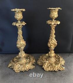 Pair Of Louis XV Style Bronze Rocaille Doré, Epoch XIX