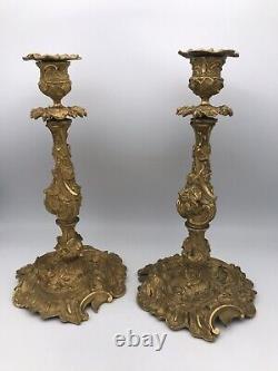 Pair Of Louis XV Style Bronze Rocaille Doré, Epoch XIX