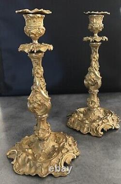 Pair Of Louis XV Style Bronze Rocaille Doré, Epoch XIX