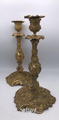 Pair Of Louis XV Style Bronze Rocaille Doré, Epoch XIX