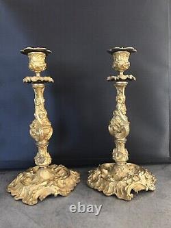 Pair Of Louis XV Style Bronze Rocaille Doré, Epoch XIX