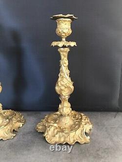 Pair Of Louis XV Style Bronze Rocaille Doré, Epoch XIX