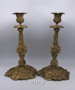 Pair Of Louis XV Style Bronze Rocaille Doré, Epoch XIX