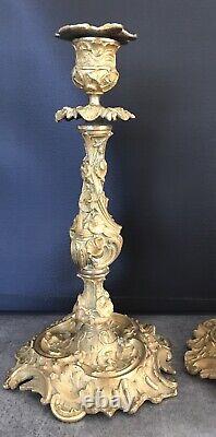 Pair Of Louis XV Style Bronze Rocaille Doré, Epoch XIX