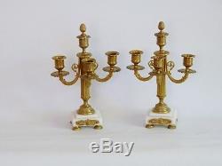 Pair Of Louis XVI Candlesticks, Bronze And White Marble, Time XIX