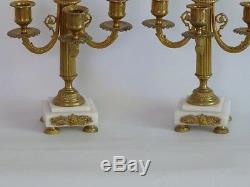 Pair Of Louis XVI Candlesticks, Bronze And White Marble, Time XIX