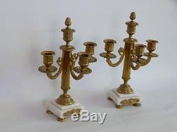 Pair Of Louis XVI Candlesticks, Bronze And White Marble, Time XIX