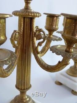 Pair Of Louis XVI Candlesticks, Bronze And White Marble, Time XIX