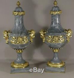 Pair Of Louis XVI Cassolettes Turquin Marble And Gilt Bronze, Xixth Era