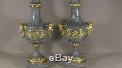 Pair Of Louis XVI Cassolettes Turquin Marble And Gilt Bronze, Xixth Era