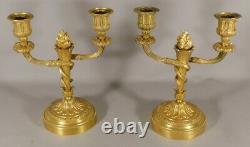 Pair Of Louis XVI Style Chandeliers In Golden Bronze, Era XIX