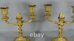 Pair Of Louis XVI Style Chandeliers In Golden Bronze, Era XIX