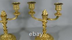 Pair Of Louis XVI Style Chandeliers In Golden Bronze, Era XIX