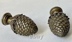 Pair Of Maple Balls Forming Bronze Pine Apples 19th Century