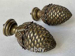 Pair Of Maple Balls Forming Bronze Pine Apples 19th Century