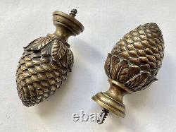 Pair Of Maple Balls Forming Bronze Pine Apples 19th Century