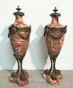 Pair Of Marble And Bronze Cassolettes Style Louis XVI Era 19th Century