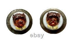 Pair Of Metal Buttons & Porcelain Dog Head Age XIX Antique Buttons