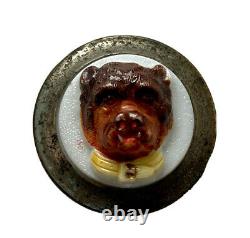 Pair Of Metal Buttons & Porcelain Dog Head Age XIX Antique Buttons