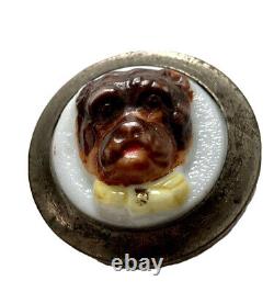 Pair Of Metal Buttons & Porcelain Dog Head Age XIX Antique Buttons