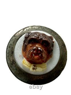 Pair Of Metal Buttons & Porcelain Dog Head Age XIX Antique Buttons