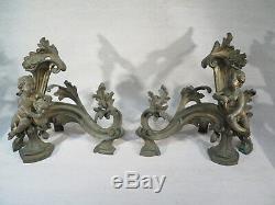 Pair Of Old Loves Chenets The Bronze Age Of Louis XV Style XIX