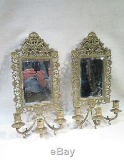 Pair Of Old Mirrors Wall Lights 3 A Bronze Age End XIX