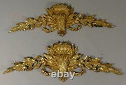 Pair Of Ornaments, Frontons Style Louis XVI In Golden Bronze, 19th Century