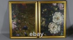 Pair Of Painted Canvases With Flowers, Aubusson Cards, 19th Century