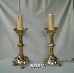 Pair Of Pic Cierges D'église Bronze And Electrictrified Laiton Epoque 19th