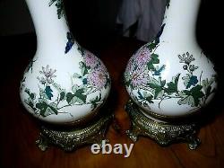 Pair Of Porcelain Oil Lamps Era Xixth Century