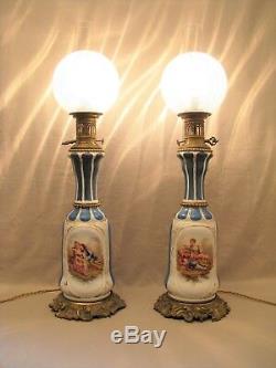 Pair Of Porcelain Oil Lamps Old Paris Xixth Century