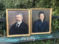 Pair Of Portraits Oils On Canvas Epoch Nineteenth Couple Bourgeois