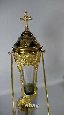 Pair Of Procession Lanterns In Golden Brass And Glass, Era Xixth