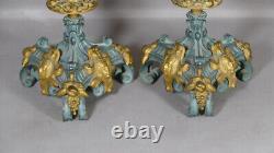 Pair Of Renaissance Neo Candlesticks In Golden Bronze And Green Skate, Era Xixeem