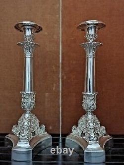 Pair Of Silver Bronze Chandeliers, Epoque Xix/restauration