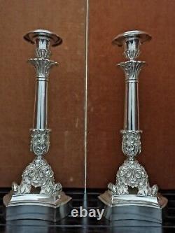 Pair Of Silver Bronze Chandeliers, Epoque Xix/restauration