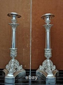 Pair Of Silver Bronze Chandeliers, Epoque Xix/restauration