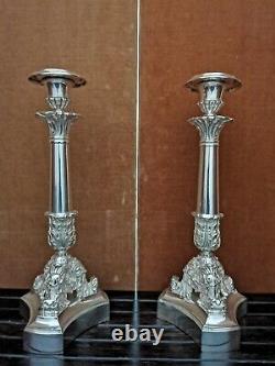 Pair Of Silver Bronze Chandeliers, Epoque Xix/restauration