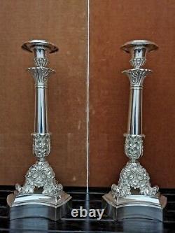 Pair Of Silver Bronze Chandeliers, Epoque Xix/restauration