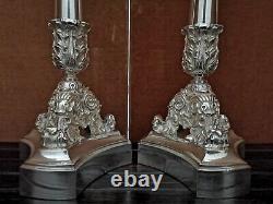 Pair Of Silver Bronze Chandeliers, Epoque Xix/restauration