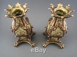 Pair Of Small Vases Garniture Gilt Bronze Restoration Period Early Nineteenth